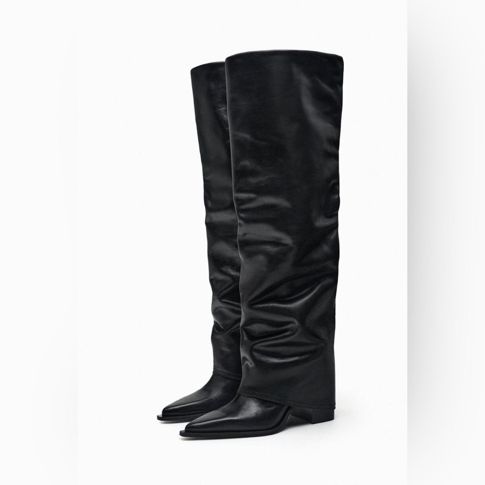 ZARA LEATHER GAITER BOOTS 
BLACK LEATHER / EU39